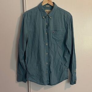 Hollister Men's Long-Sleeve Button-Down Shirt Teal